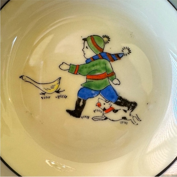 VINTAGE Hand-Painted Kids Dish Set - Duck, Dog, & Child Design - Made in Japan - Picture 5 of 14